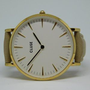 CLUSE Genuine Leather Gold Tone Case Quartz Analog Women's Watch New Battery